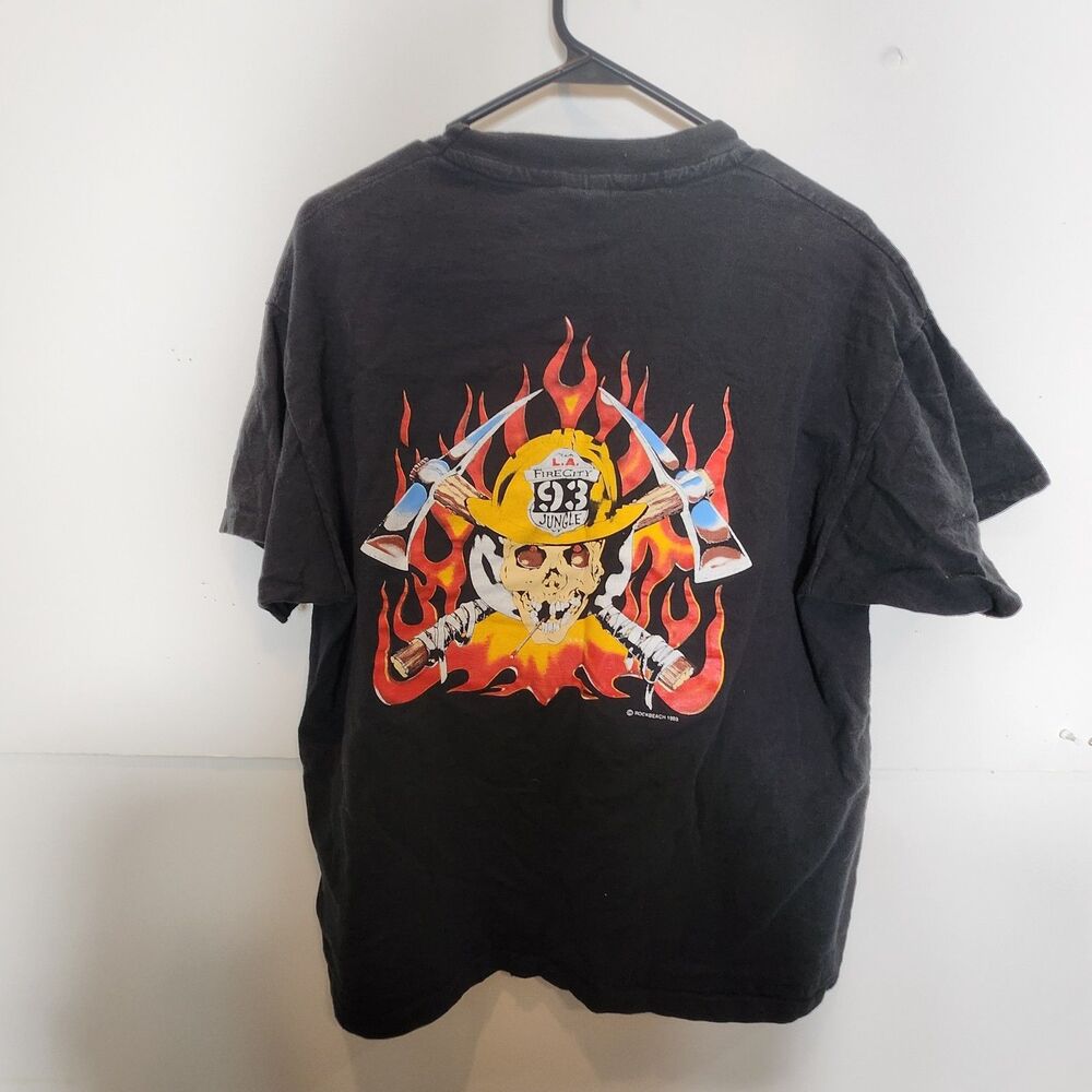 Anvil Fire Jungle 93 Los Angeles Fire City Vintage T Shirt Black Boys XL